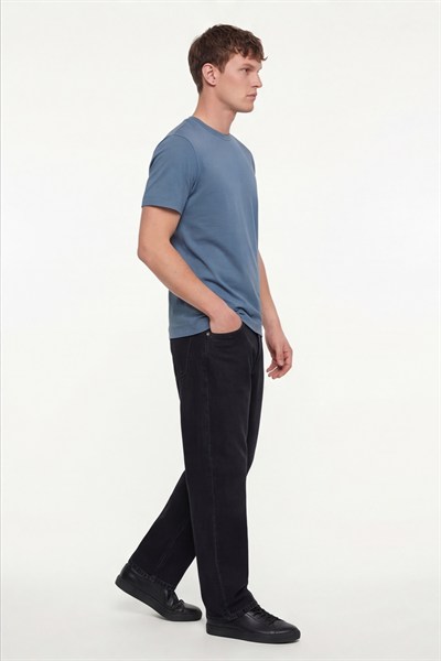 Erkek Pilot Mavi Normal Kesim Regular Fit %100 Pamuk Dokuma Bisiklet Yaka Basic T-Shirt