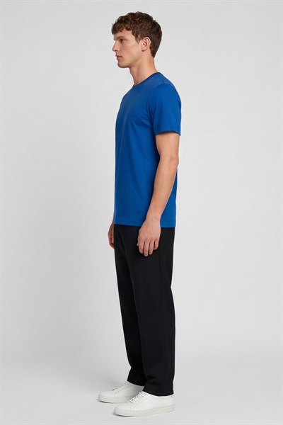 Erkek Saks Normal Kesim Regular Fit %100 Pamuk Bisiklet Yaka Basic Tişört