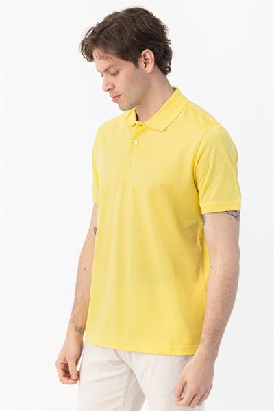 Giotelli Erkek Sarı Normal Kesim Regular Fit %100 Pamuk Örme Polo Yaka Tişört