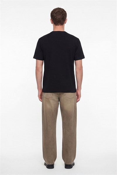 Erkek Siyah Normal Kesim Regular Fit %100 Pamuk Dokuma Bisiklet Yaka Basic T-Shirt