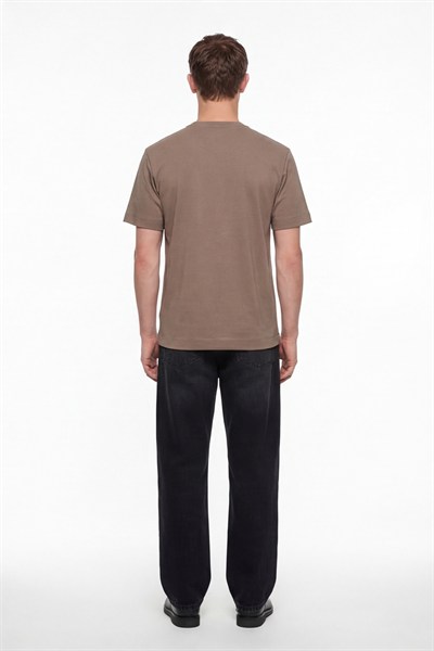 Erkek Taba Normal Kesim Regular Fit %100 Pamuk Dokuma Bisiklet Yaka Basic T-Shirt