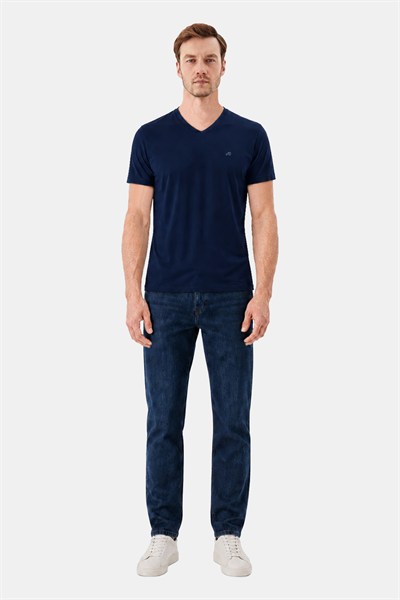 T-Shirt V Yaka Lacivert
