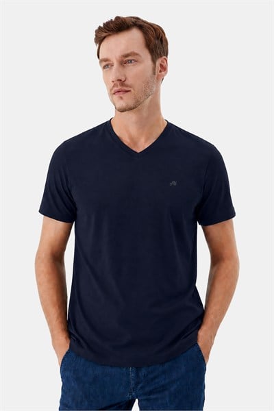 T-Shirt V Yaka Lacivert