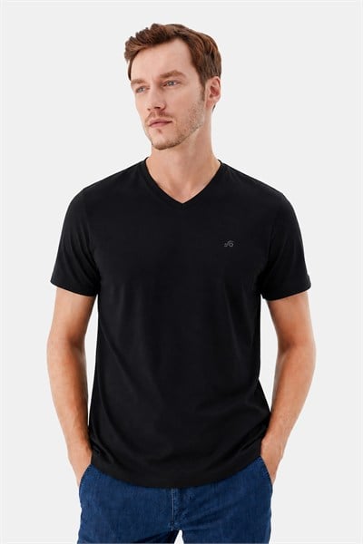 T-Shirt V Yaka Siyah