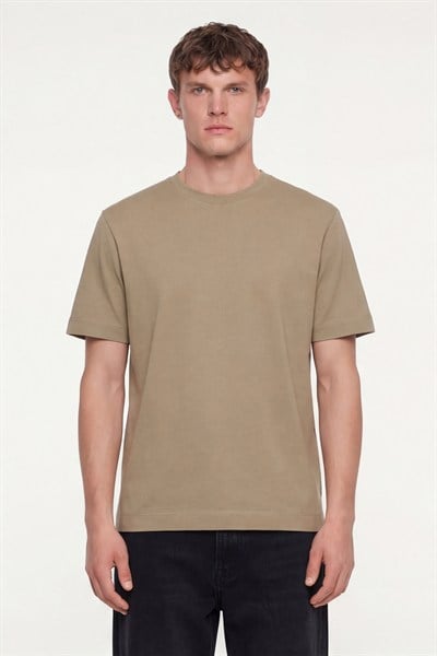 Erkek Vizon Normal Kesim Regular Fit %100 Pamuk Dokuma Bisiklet Yaka Basic T-Shirt