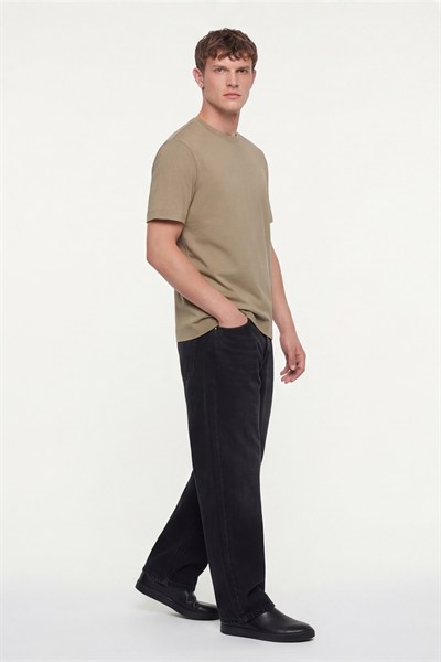 Erkek Vizon Normal Kesim Regular Fit %100 Pamuk Dokuma Bisiklet Yaka Basic T-Shirt