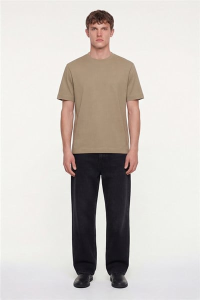 Erkek Vizon Normal Kesim Regular Fit %100 Pamuk Dokuma Bisiklet Yaka Basic T-Shirt