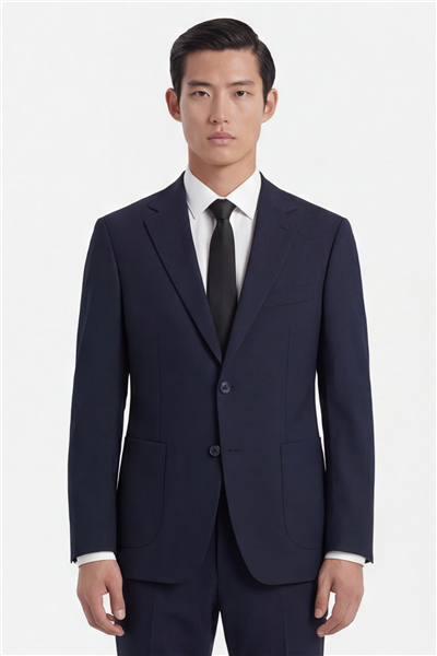 Lacivert Slim Fit 6 Drop Mono Yaka Viskon Tam Astarlı Takım Elbise