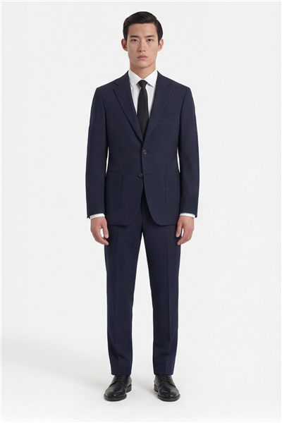 Lacivert Slim Fit 6 Drop Mono Yaka Viskon Tam Astarlı Takım Elbise