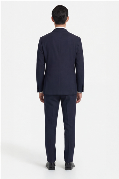 Lacivert Slim Fit 6 Drop Mono Yaka Viskon Tam Astarlı Takım Elbise