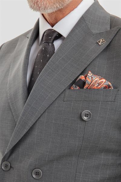 Erkek Antrasit Slim Fit Sivri Yaka Çizgili 6 Drop Tam Astarlı Takım Elbise