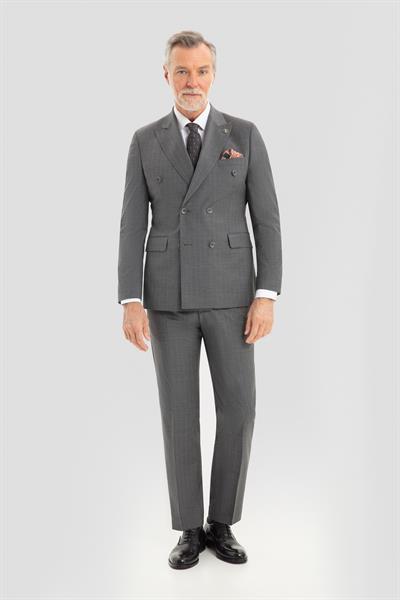 Erkek Antrasit Slim Fit Sivri Yaka Çizgili 6 Drop Tam Astarlı Takım Elbise