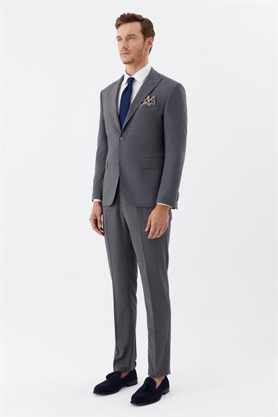 Erkek Gri Dar Kesim Slim Fit Yünlü Dokuma Normal Bel 6 Drop Takım Elbise