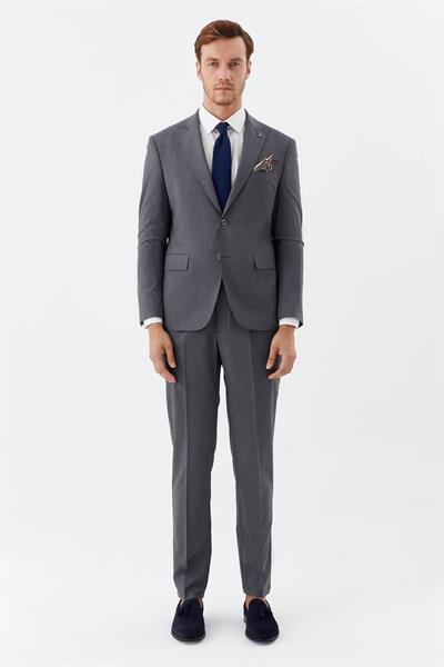 Erkek Gri Dar Kesim Slim Fit Yünlü Dokuma Normal Bel 6 Drop Takım Elbise