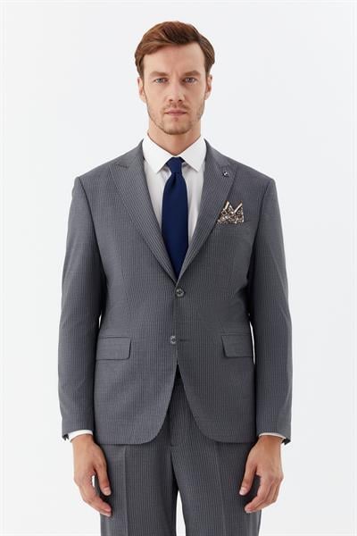 Erkek Gri Dar Kesim Slim Fit Yünlü Dokuma Normal Bel 6 Drop Takım Elbise