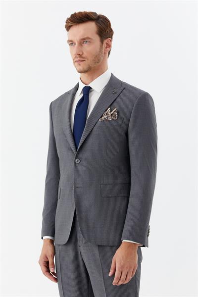 Erkek Gri Dar Kesim Slim Fit Yünlü Dokuma Normal Bel 6 Drop Takım Elbise