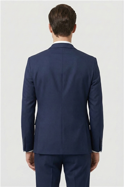 Erkek Lacivert Comfort Fit Armürlü Mono Yaka Kemerli Takım Elbise