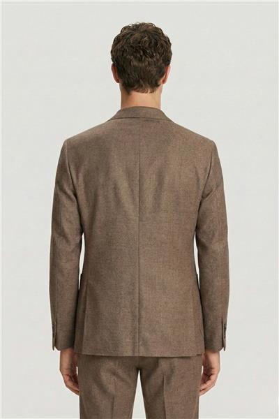 Erkek Kiremit Slim Fit Diyagonal Desenli Sivri Yaka Kordonlu Takım Elbise