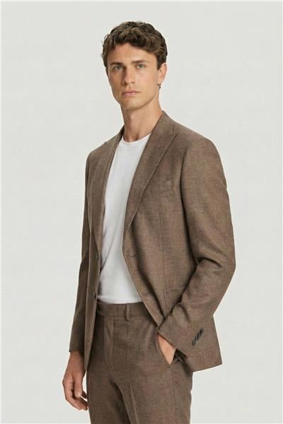 Erkek Kiremit Slim Fit Diyagonal Desenli Sivri Yaka Kordonlu Takım Elbise