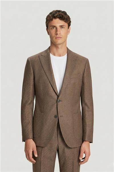 Erkek Kiremit Slim Fit Diyagonal Desenli Sivri Yaka Kordonlu Takım Elbise