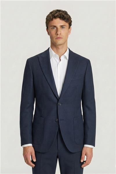 Erkek Koyu Lacivert Slim Fit Sivri Yaka Diyagonal Desenli 6 Drop Tam Astarlı Takım Elbise