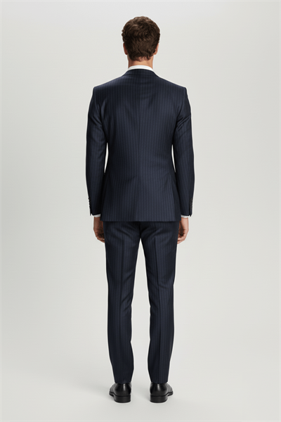 Siyah Regular Fit %100 Yün Çizgili Mono Yaka Takım Elbise