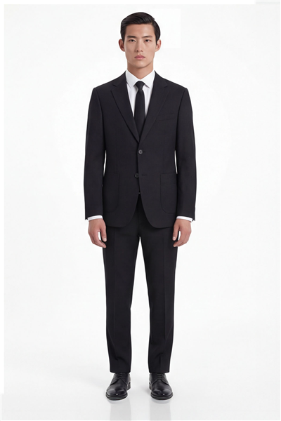 Siyah Slim Fit 6 Drop Mono Yaka Viskon Tam Astarlı Takım Elbise