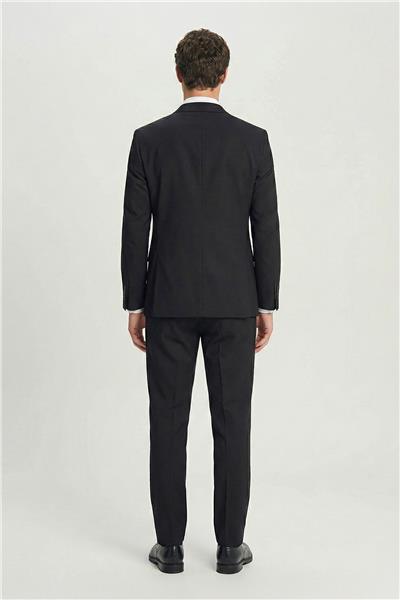 Erkek Siyah Comfort Fit Armürlü Mono Yaka Kemerli Takım Elbise
