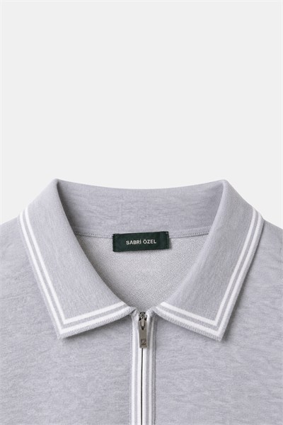 Taş %100 Pamuk Fermuarlı Polo Yaka Triko T-Shirt