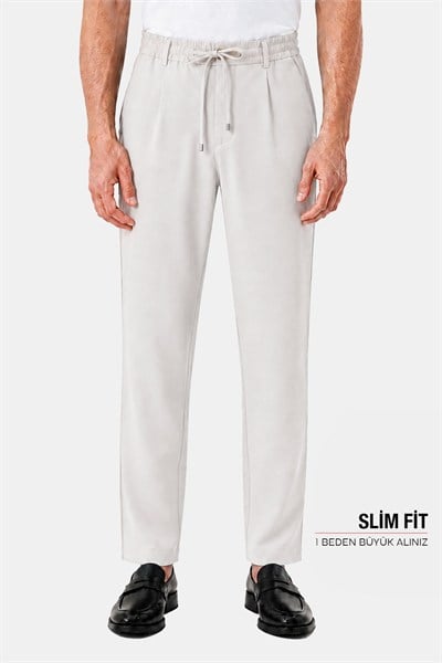 Taş Dokulu Arka Lastikli Köprü Kemerli Bağcıklı Slim Fit Jogger Pantolon