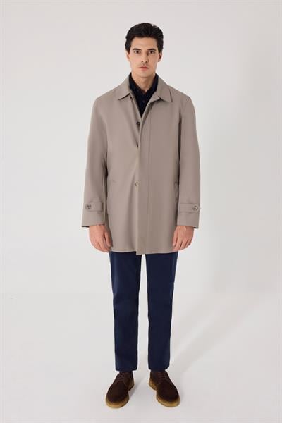 Vizon Slim Fit Dik Yaka Fermuarlı Erkek Trençkot
