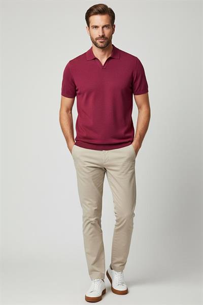 Triko Polo V Yaka T-shirt Açık Bordo