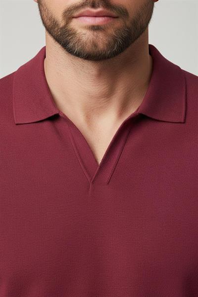 Triko Polo V Yaka T-shirt Açık Bordo