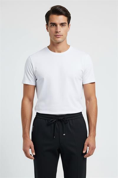Giotelli Erkek Siyah Dar Kesim Slim Fit %100 Yün Balıksırtı Desenli Jogger Pantolon