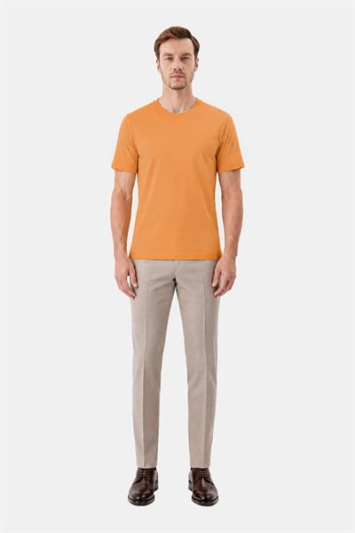 Turuncu %100 Pamuk Regular Fit Bisiklet Yaka Basic T-shirt