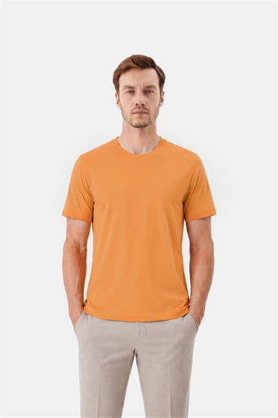 Turuncu %100 Pamuk Regular Fit Bisiklet Yaka Basic T-shirt