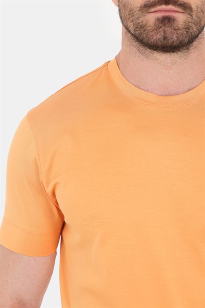 Turuncu %100 Pamuk Regular Fit Bisiklet Yaka Basic T-shirt