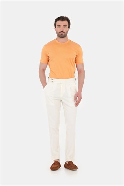 Turuncu %100 Pamuk Regular Fit Bisiklet Yaka Basic T-shirt