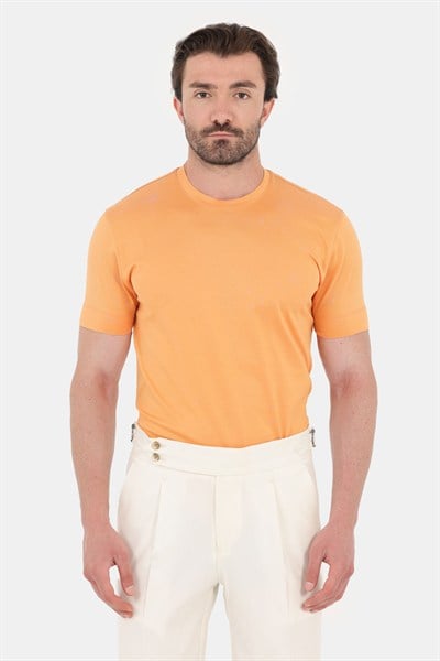 Turuncu %100 Pamuk Regular Fit Bisiklet Yaka Basic T-shirt