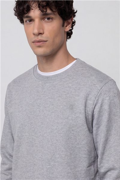 Unisex Gri Normal Kesim Regular Fit %100 Pamuk Bisiklet Yaka Sweatshirt
