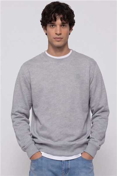 Unisex Gri Normal Kesim Regular Fit %100 Pamuk Bisiklet Yaka Sweatshirt