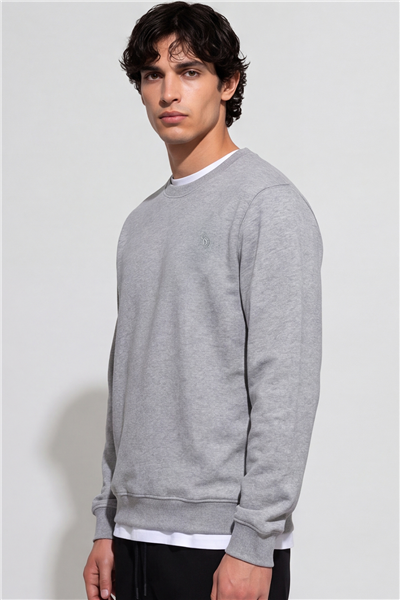 Unisex Gri Normal Kesim Regular Fit %100 Pamuk Bisiklet Yaka Sweatshirt
