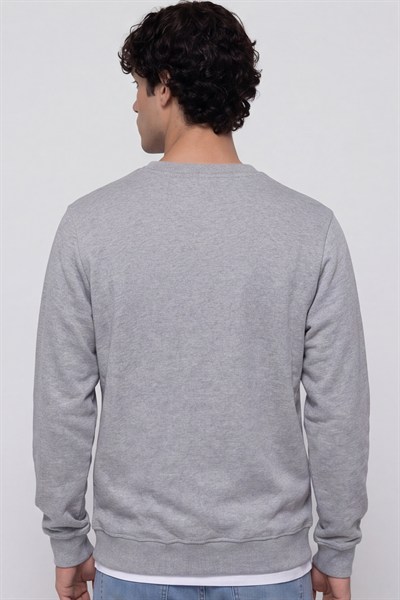 Unisex Gri Normal Kesim Regular Fit %100 Pamuk Bisiklet Yaka Sweatshirt