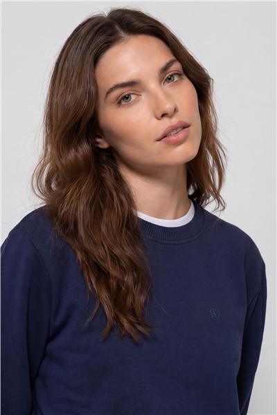 Unisex Lacivert Normal Kesim Regular Fit %100 Pamuk Bisiklet Yaka Sweatshirt