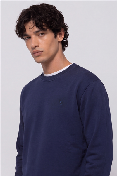 Unisex Lacivert Normal Kesim Regular Fit %100 Pamuk Bisiklet Yaka Sweatshirt