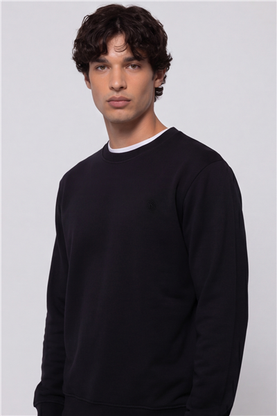 Unisex Siyah Normal Kesim Regular Fit %100 Pamuk Bisiklet Yaka Sweatshirt