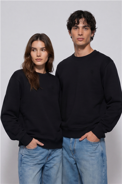 Unisex Siyah Normal Kesim Regular Fit %100 Pamuk Bisiklet Yaka Sweatshirt