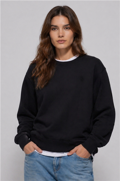 Unisex Siyah Normal Kesim Regular Fit %100 Pamuk Bisiklet Yaka Sweatshirt