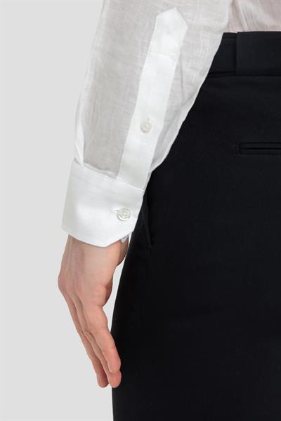 Erkek Beyaz Uzun Kollu %100 Keten Regular Fit Düğmeli Yaka Gömlek