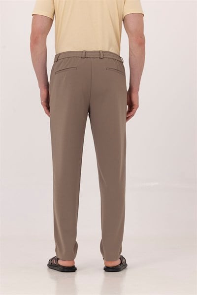 Vizon Dokulu Arka Lastikli Köprü Kemerli Bağcıklı Slim Fit Jogger Pantolon